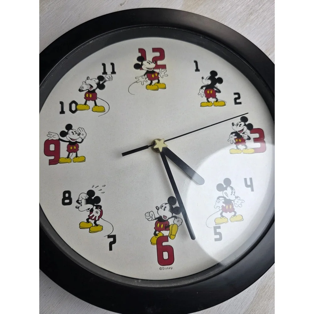 Disney Mickey Mouse Wall Clock Black Round Quartz Analog 10 Inch Y2K Classic